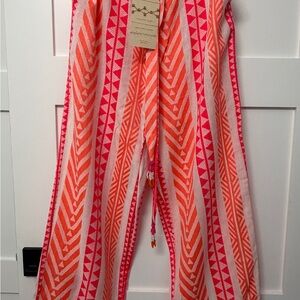 FARM Rio Anthropologie Pink and Orange Striped Wide-Leg Pants NEW